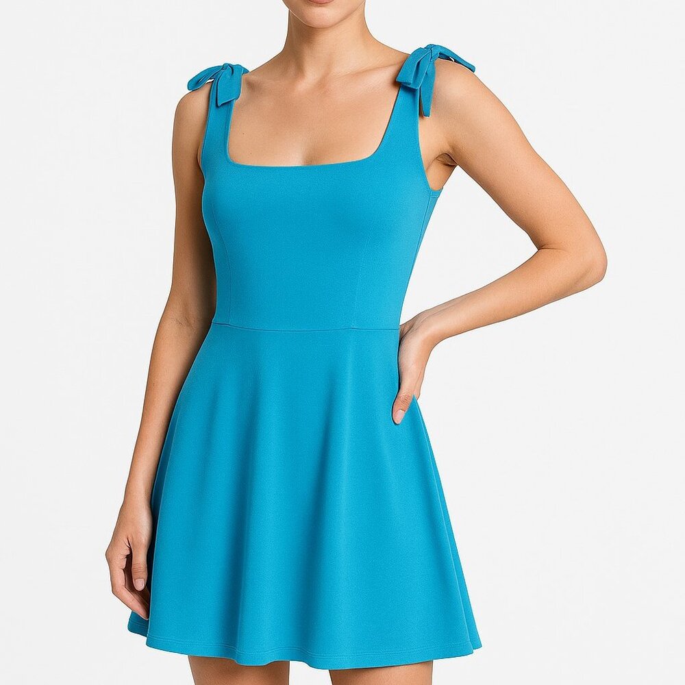Elegant Turquoise Mini Dress with Bow Straps
